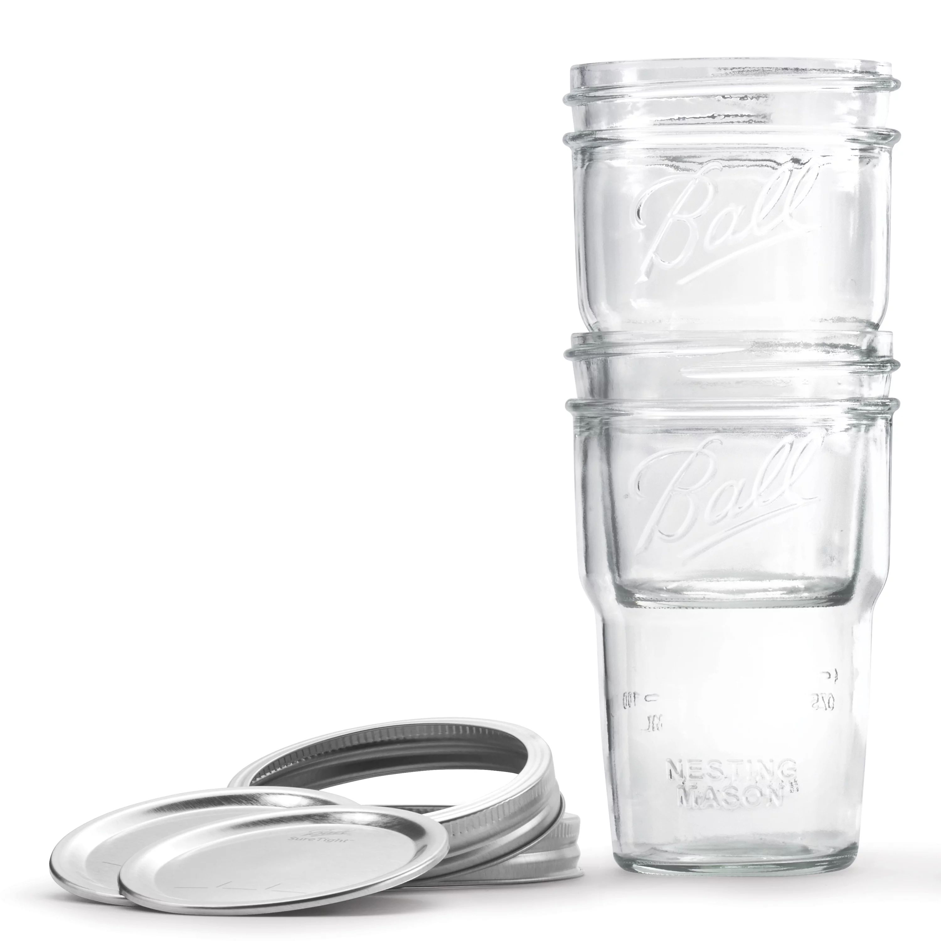 Ball Nesting Mason Jar Set with Lids & Bands for Canning or Drinkware, Wide Mouth, Pint, 4-Pack | Walmart (US)