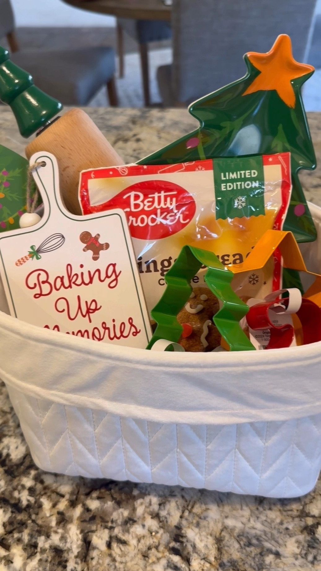 Christmas baking day gift basket! 
Velvet basket, cookie cutters, Christmas tree rolling pin, Christmas platter, gingerbread cookie mix, ornament.
#christmasgift #giftbasket #giftidea #baking #giftforher

#LTKSeasonal #LTKGiftGuide #LTKHoliday