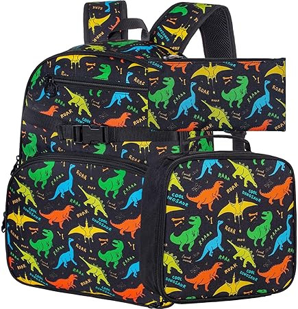 3PCS Backpack for Boys, Dinosaur Bookbag with Lunch Box, Kids School Bag for Elementary Preschool... | Amazon (US)