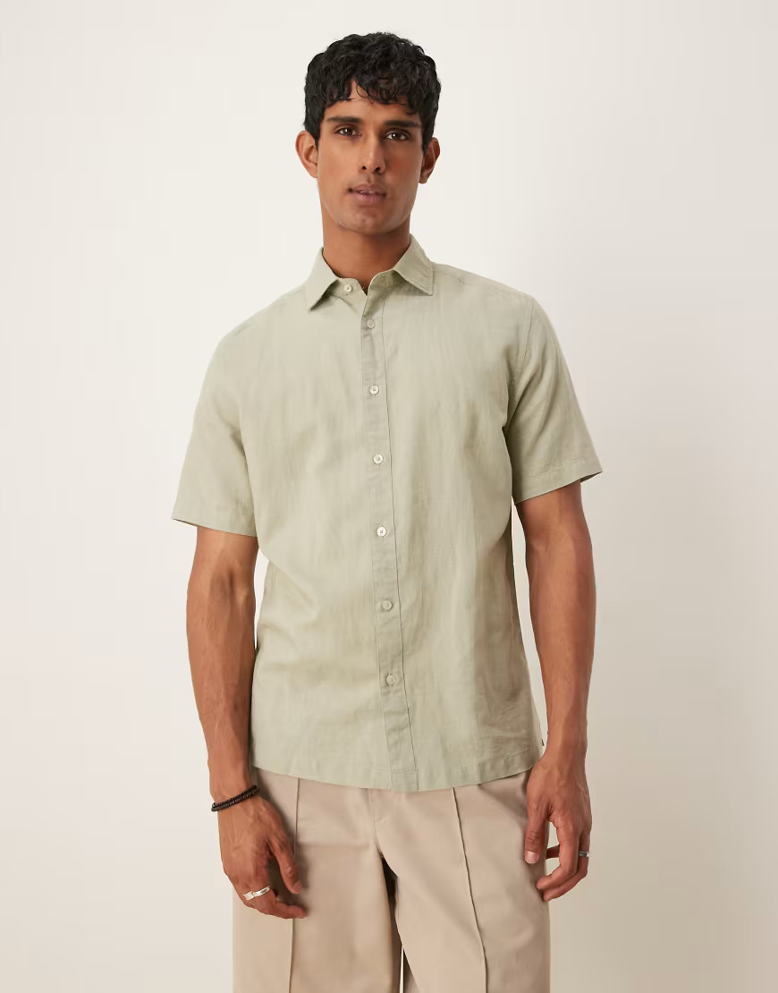 Mango linen mix shirt in light green | ASOS (Global)