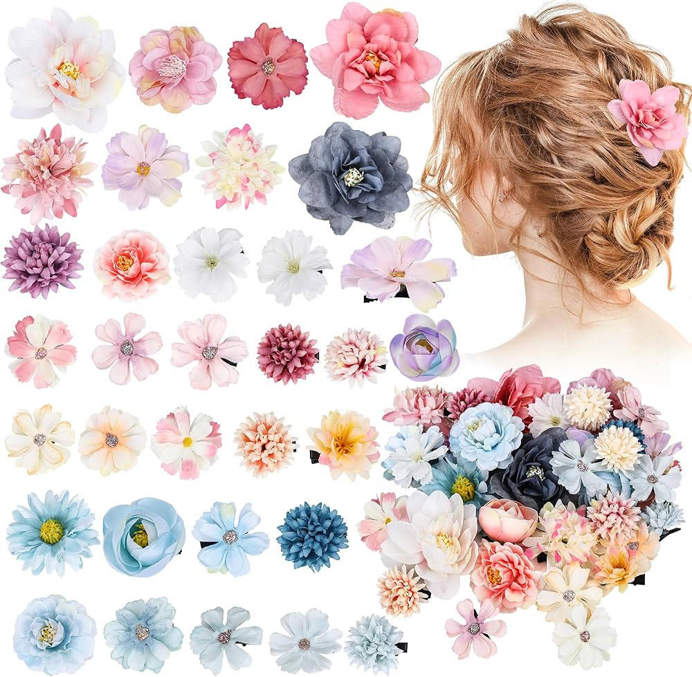 32 Pieces Flower Hair Clip for Women Artificial Rose Hair Aaccessories Bride Hair Claw Clip Flora... | Amazon (US)
