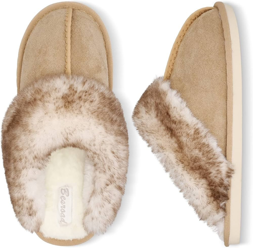 Besroad Winter Fuzzy House Slippers Sandals Plush Faux Fur Fluffy Flats Slippers Warm Slide Shoes... | Amazon (US)
