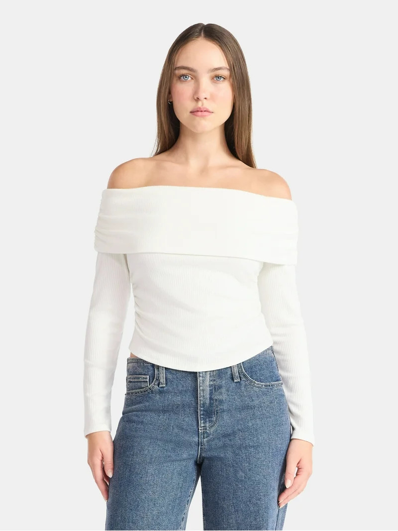 No Boundaries Off The Shoulder Top with Long Sleeves, Women’s | Walmart (US)