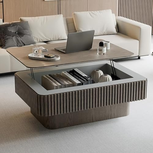 Lift Top Coffee Table with Storage for Living Room Modern Coffee Table with Lifting Top Wood Fluted Coffee Tables with Lifts Up Tabletop for Home Apartment Office 38.6" Rectangle,Grey | Amazon (US)