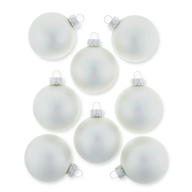 White Satin 67mm Glass Solid Ball Christmas Ornaments, 8 Count, Boxed Glass, 190 g, Holiday Time | Walmart (US)