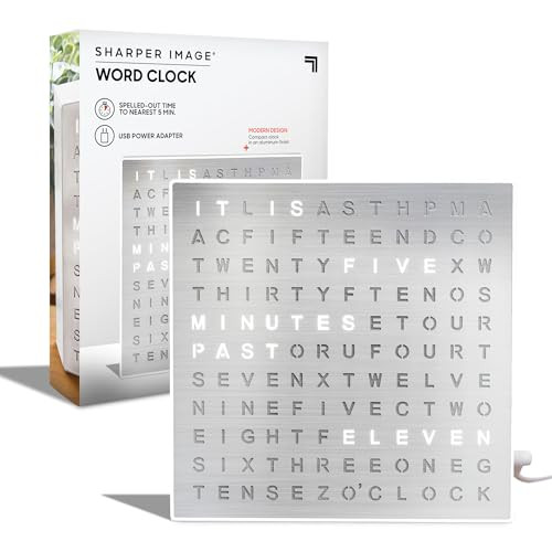 Sharper Image® LED Light-Up Word Clock [Amazon Exclusive] 7.75" Modern Design, Electronic Accent Wall & Desk Clock, USB Power Cord, Contemporary Home & Office Decor, Easy Setup, Housewarming Gift | Amazon (US)