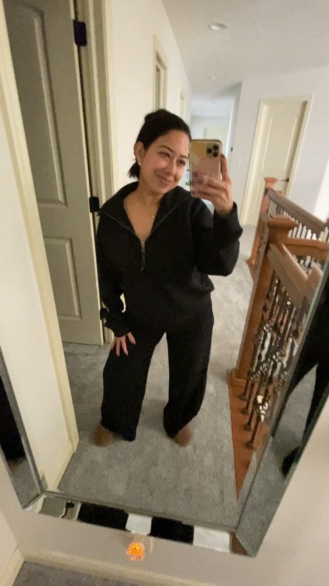 All black loungewear sets from spanx are my fav  (comes in other colors too). 
Currently EVERYTHING is 30% off and you can use my code SOCIETY10 for an additional 10% off. 
https://community.spanx.com/s/tamrajoy
@spanx #spanxpartner 
air essentials wide leg pant & air essentials half zip pullover
Size small in both (pants are petite) & TTS. 
The fabric is like none other & feels so luxurious. 
Cute to travel, run errands, school drop off, comfy to lounge around, & sleep in too. 
Ugg slippers are so good! I’ve had them for about 2-3 years and have held up so well!
Clip is from amazon & holds all of my long thick hair up (most clips don’t)!
Also linked my necklace (Etsy), stud earrings (Nordstrom), & socks (Bombas)  
 These all would make the most amazing gift this holiday season!

#LTKstyletip #LTKtravel 

#LTKGiftGuide