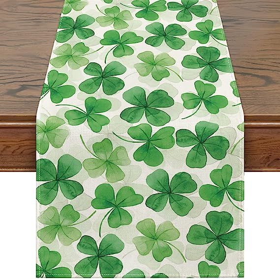Siilues St Patricks Day Table Runner, Lucky St. Patrick's Day Decor Green Shamrock Seasonal Sprin... | Amazon (US)