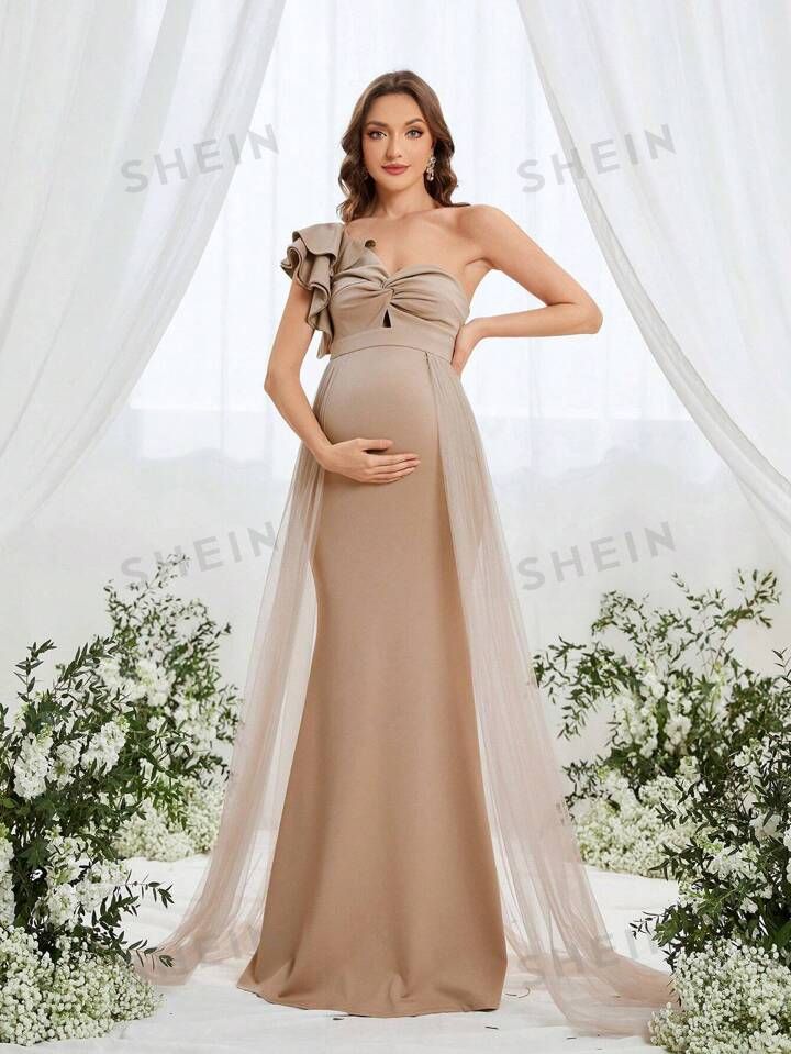 Maternity Ruffled One-shoulder Fishtail Dress | SHEIN