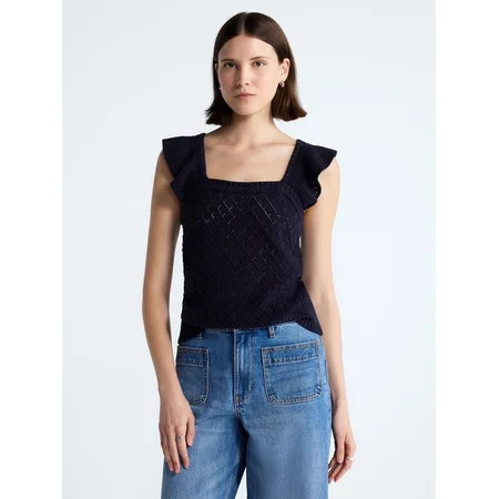 Free Assembly Women s and Women s Plus Square Neck Cotton Sweater with Flutter Sleeves Sizes XS-4X | Walmart (US)