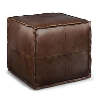 Simpli Home Brody Boho Square Pouf in Distressed Dark Brown Faux Leather-AXCPF-14-DDB - The Home ... | The Home Depot
