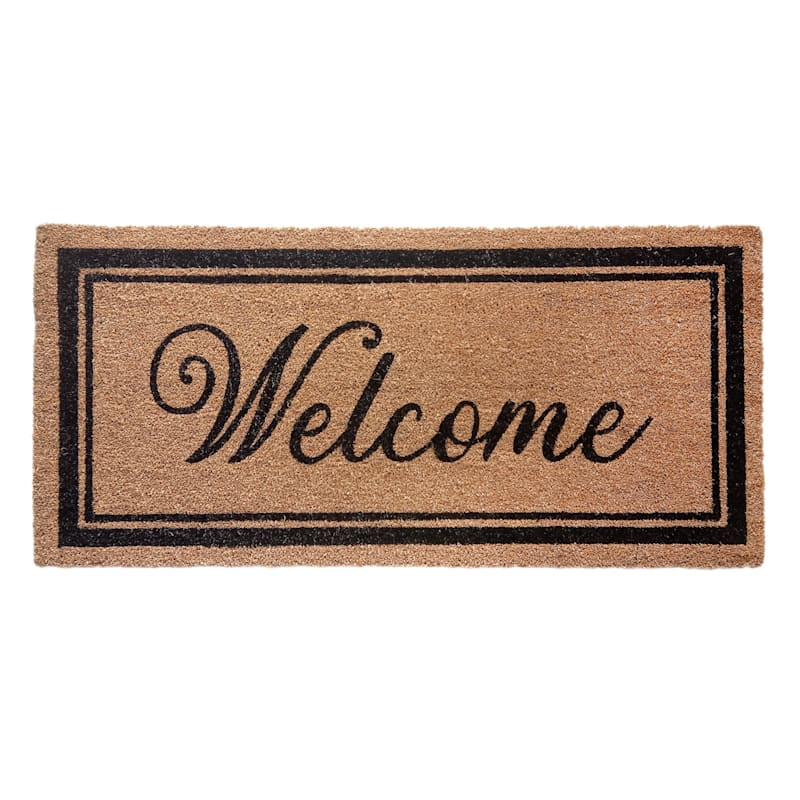 Welcome Black Natural Coir Mat, 22x47 | At Home