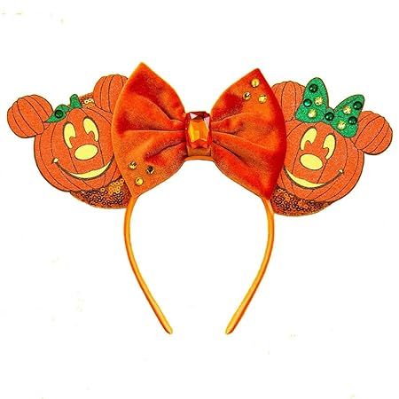 Halloween Mouse Ears Headband Pumpkin Ghost Skull Bat Hairband Sequin Bow Hair Hoop Headpiece for... | Amazon (US)