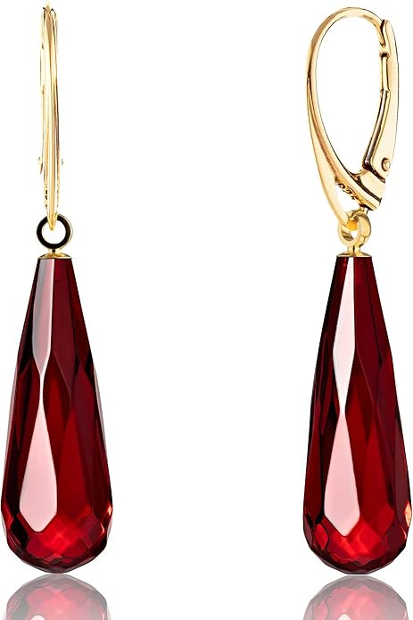Amber Earrings for Women - Statement Gemstone Jewelry, Gold Plated Sterling Silver Leverback, Dan... | Amazon (US)
