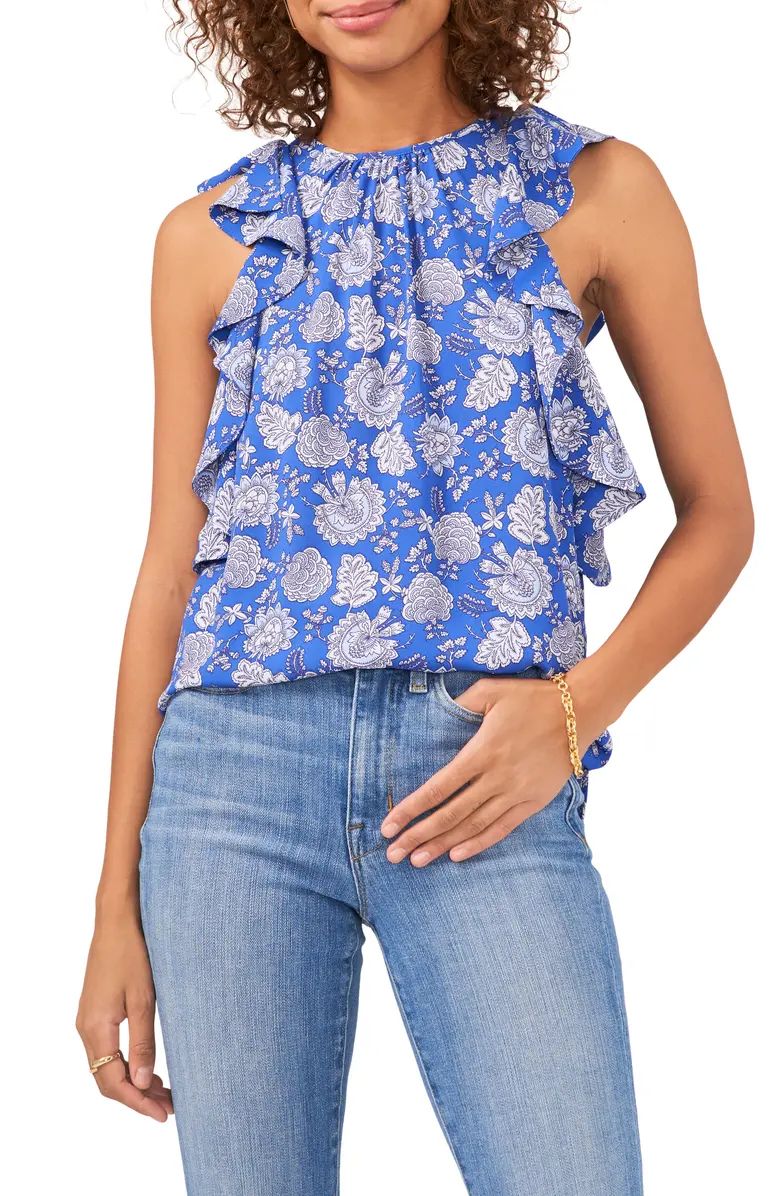 Vince Camuto Floral Ruffle Edge Sleeveless Blouse | Nordstrom | Nordstrom