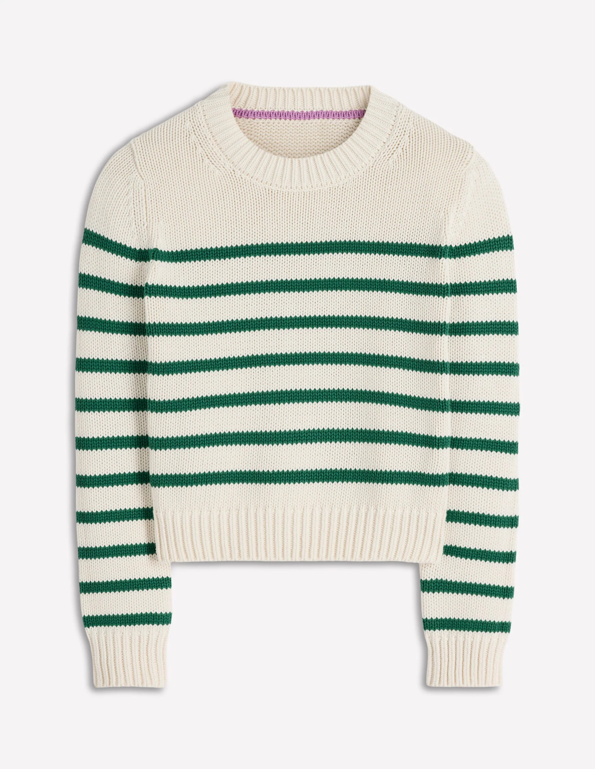 Lucy Chunky Cotton Sweater-Ivory and Jewel Green Stripe | Boden (US)