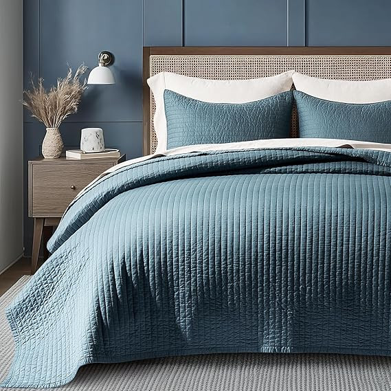 EVERGRACEHOME Cotton Sateen Quilt Set Queen Size, Pre-Washed Cotton Channel Stitch Coverlet Bedsp... | Amazon (US)