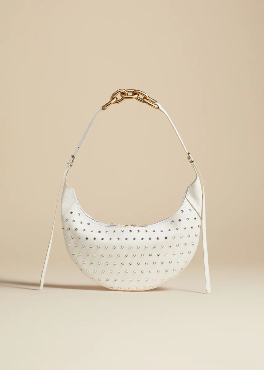 The Alessia Shoulder Bag in White Leather with Crystals | Khaite