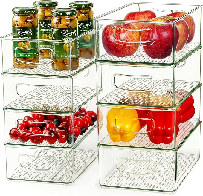 Hudgan Set Of 8 Refrigerator Organizer Bins (4 Large & 4 Medium sizes) - Stackable Fridge Organiz... | Amazon (US)