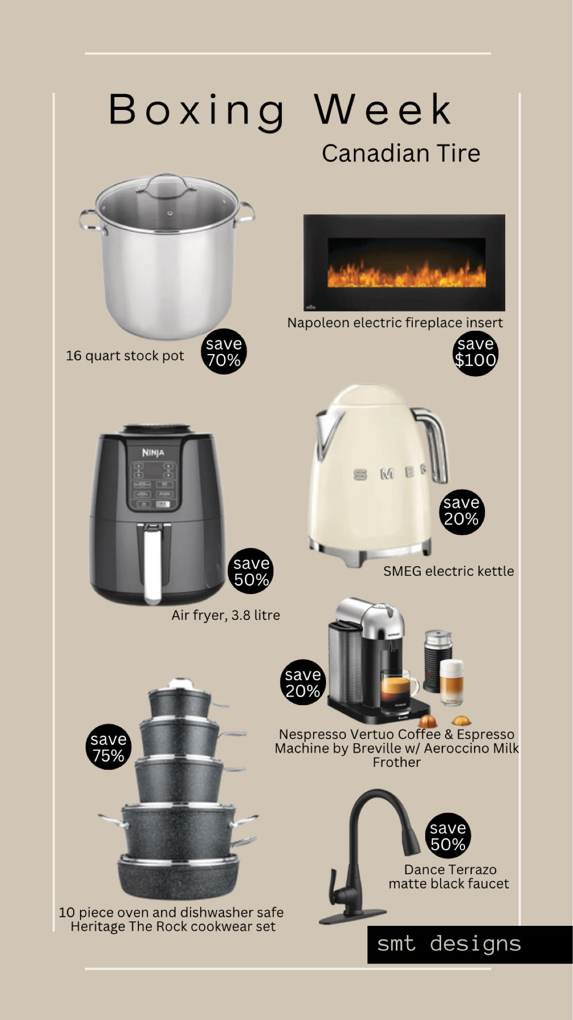 Boxing week sales at Canadian Tire for the home. Sale on pots, nespresso sale, Smeg sale, air fryer sale, electric fireplace sale, stock pot sale, kitchen appliance sale, small appliance sale, after Christmas sale  

#LTKhome #LTKsalealert #LTKHoliday