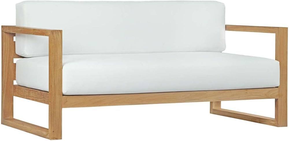 Modway Upland Teak Wood Outdoor Patio Sofa with Cushions in Natural White | Amazon (US)
