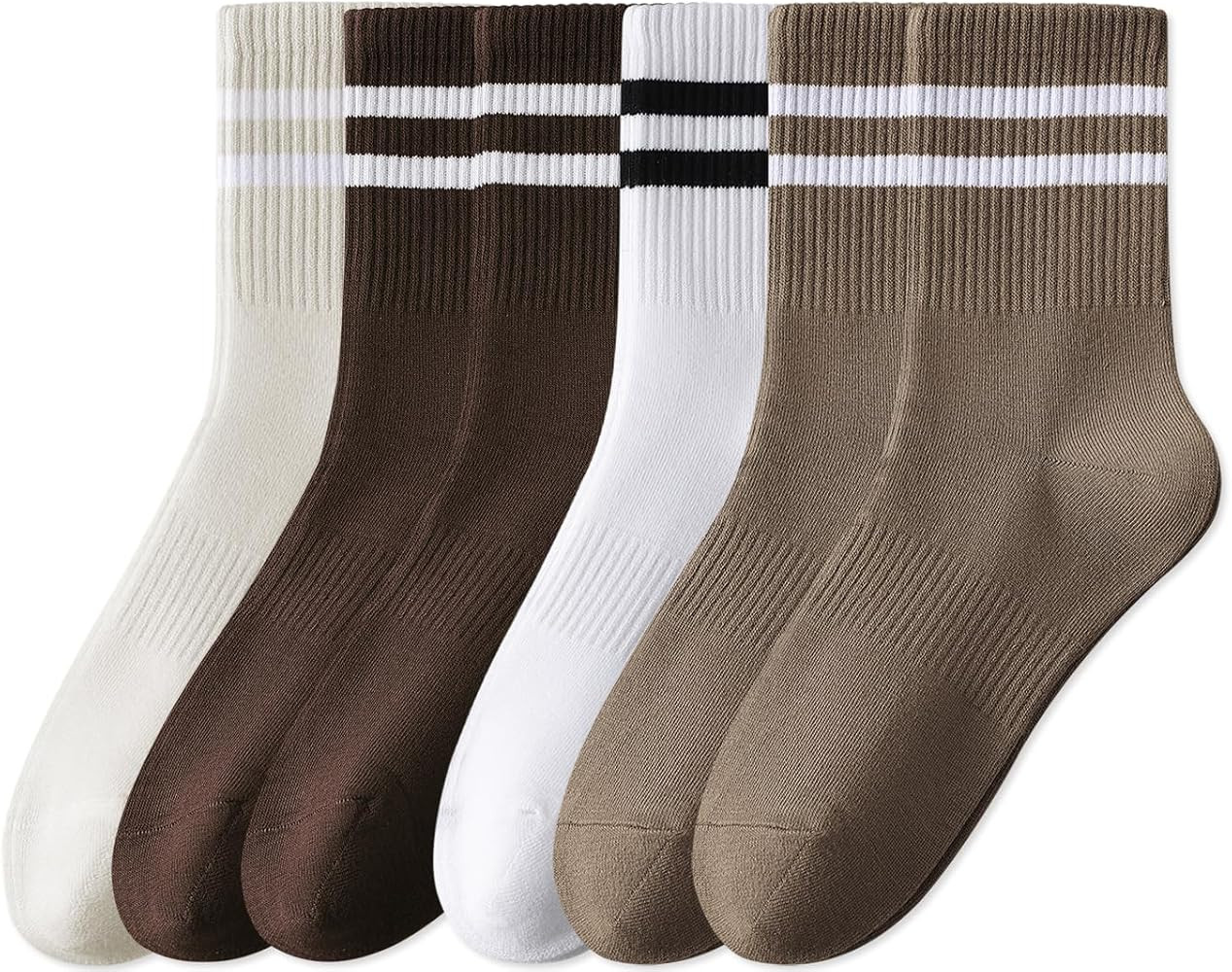 DIBAOLONG Womens Striped Crew Socks Cotton Cozy Socks for Women Soft Above Ankle Sock 6 Pairs Siz... | Amazon (US)