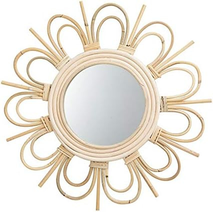 YPeng Rattan Mirror Hanging Wall-Mounted Geometric Handmade Round Makeup Mirrors Boho Mirror Prim... | Amazon (US)
