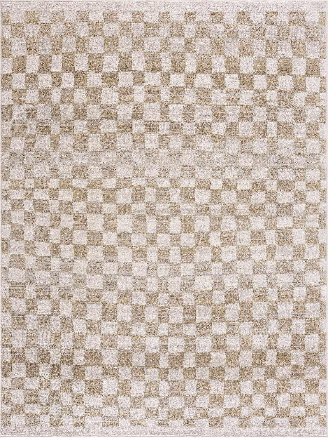 Benjy Modern Checkered Area Rug - Contemporary Geometric Carpet for Living Room, Bedroom, Kids Ro... | Amazon (US)