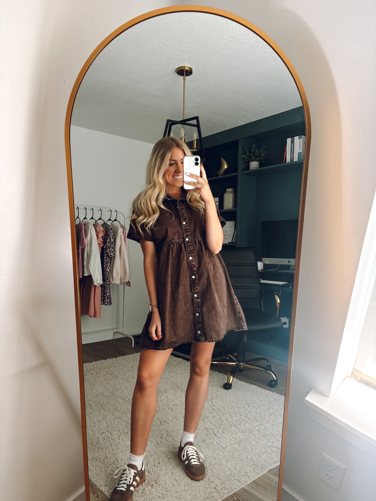 brown denim dress: wearing M
brown adidas: true to size 

| fall outfit | fall dress | amazon fashion 

#LTKSeasonal #LTKShoeCrush
