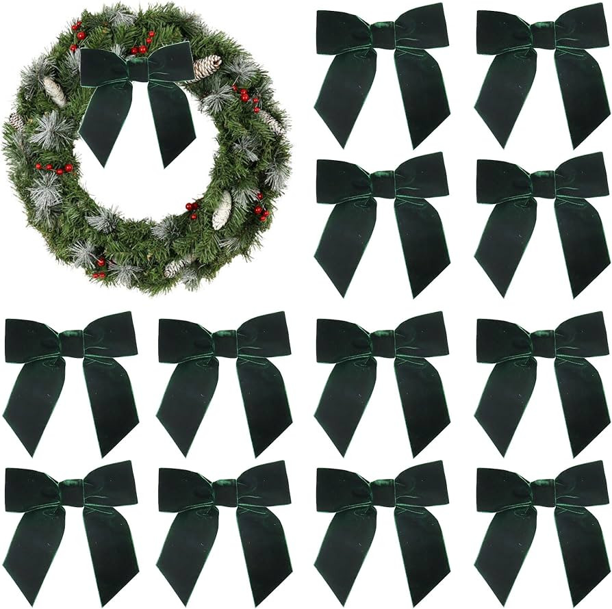 AIMUDI Hunter Green Velvet Bows 4.5" Green Christmas Bows for Tree Premade Green Bows for Wreaths... | Amazon (US)