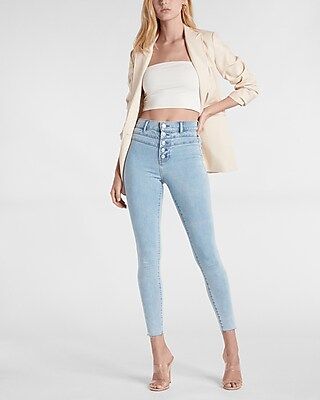 Conscious Edit High Waisted Light Wash Button Fly Skinny Jeans | Express
