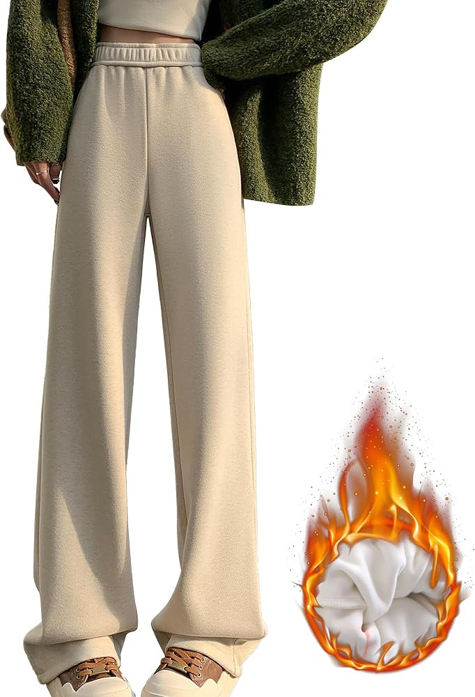 Hixiaohe Fleece Lined Wide Leg Pants for Women Fashion High Waisted Baggy Sweatpants Trendy Athle... | Amazon (US)