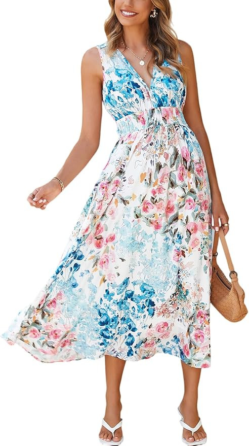 Women's Sleeveless Floral Maxi Dress 2026 Sundresses Spring Summer Wedding Guest | Amazon (US)