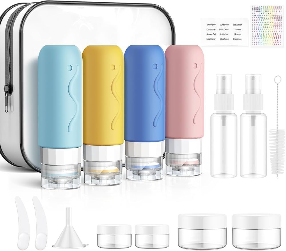 14PCS Travel Bottle Set for Toiletries, Travel Size Silicone Bottles & Spray Bottles, TSA Approve... | Amazon (US)
