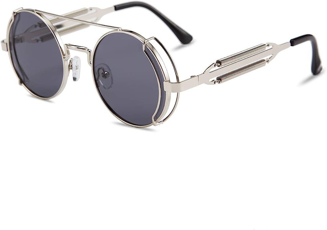 Karsaer Steampunk Sunglasses Hippie Glasses Retro Round Metal Frame Women Men | Amazon (US)