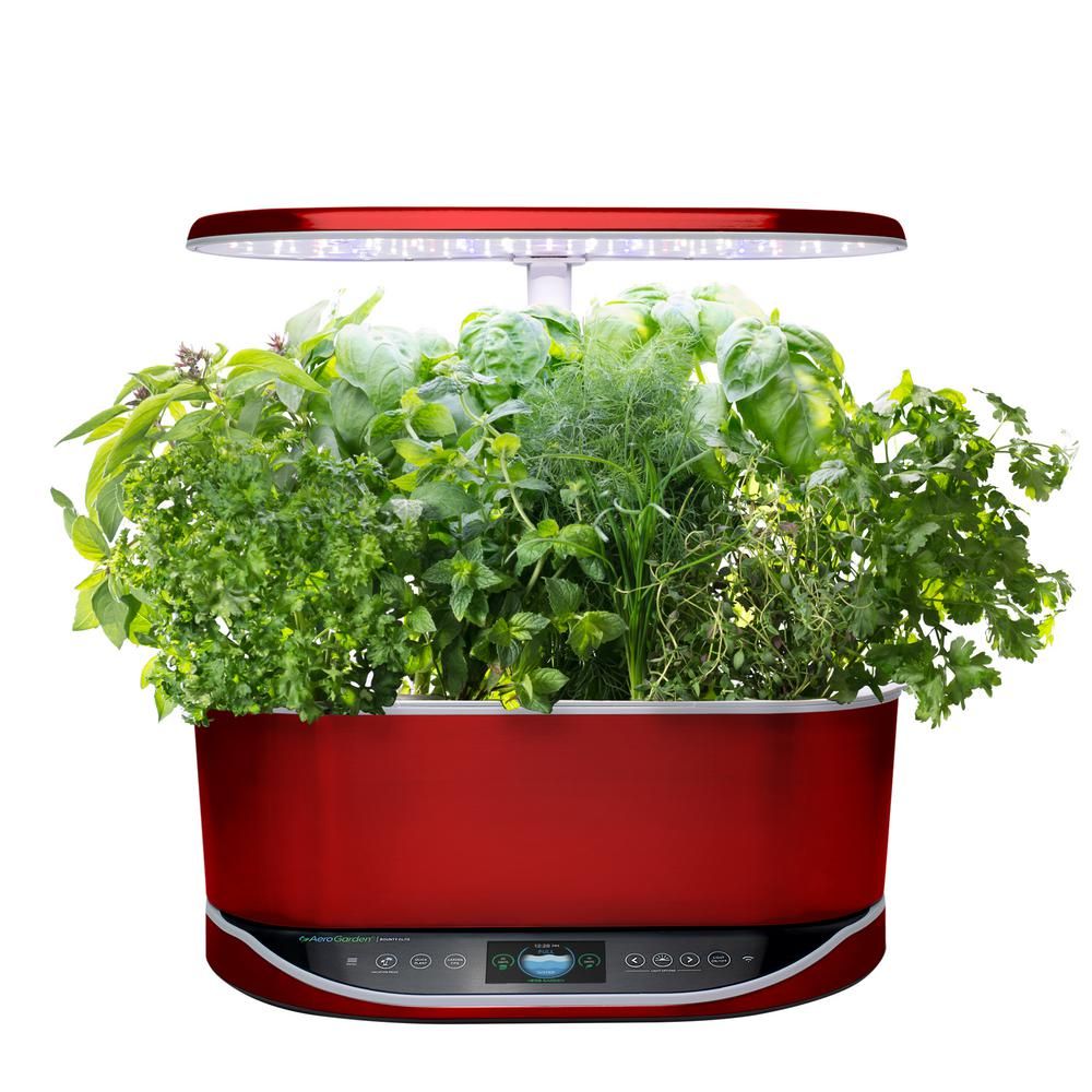 AeroGarden Bounty Elite Red Stainless- In Home Garden with Gourmet Herb Seed Pod Kit (Alexa Enabled) | The Home Depot