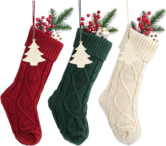 Cable Knit Christmas Stockings Set of 3, 18 Inch Large Xmas Stocking Christmas Fireplace Decorati... | Amazon (US)