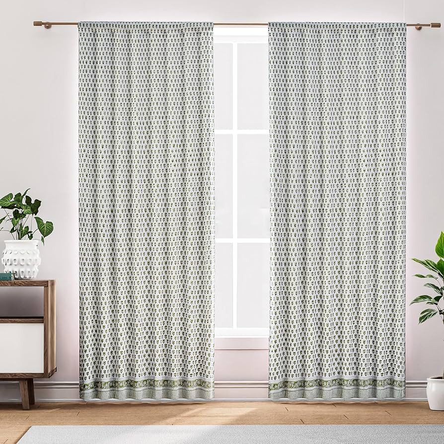 CPC Curtains 100% Cotton Block Print Pattern Curtain, 52"x84"Farmhouse Drapes for Living Room, Ea... | Amazon (US)