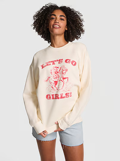 Ivy Fleece Oversized Crew Sweatshirt, Beige, S - Women's Hoodies & Sweatshirts - PINK | Victoria's Secret (US / CA )