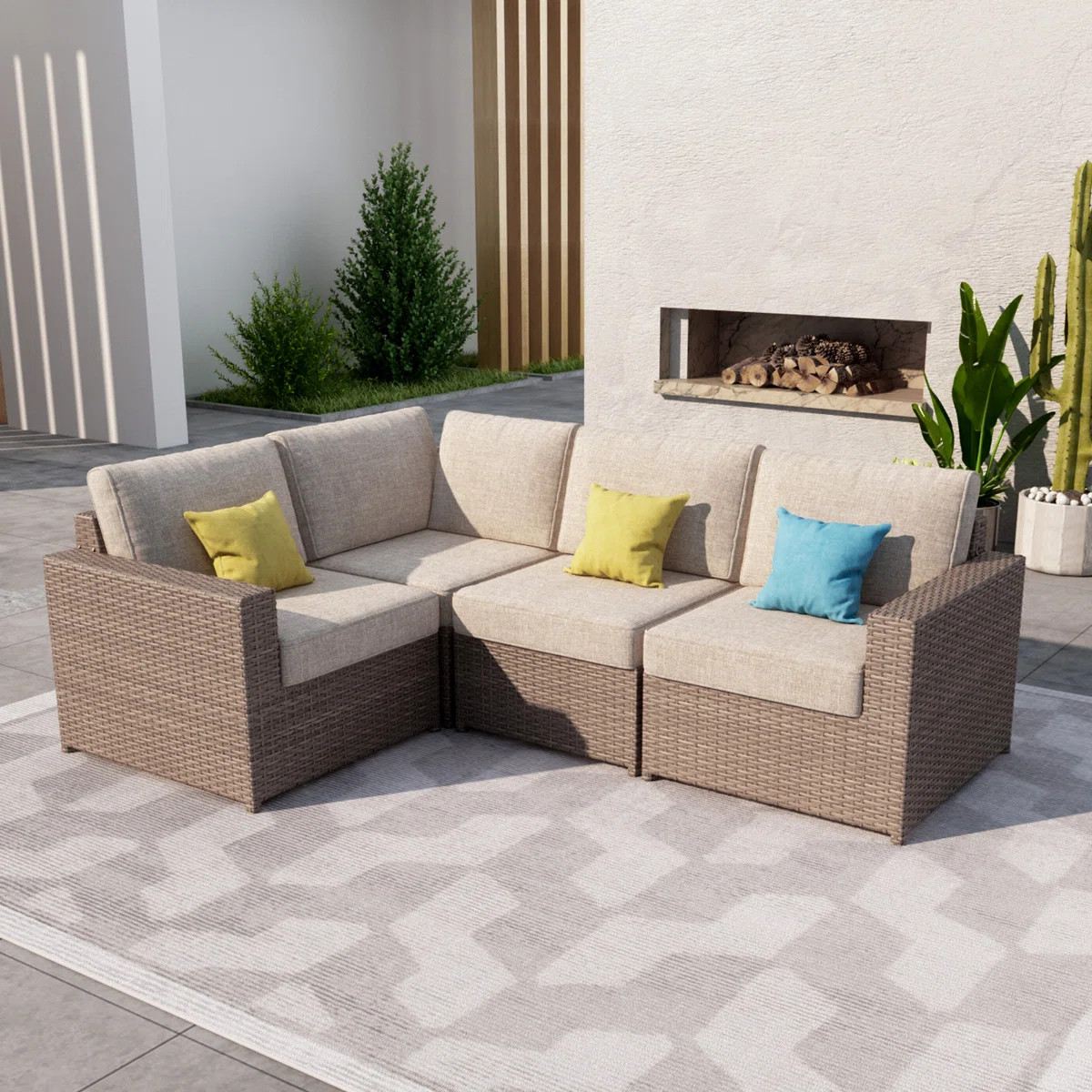 Amberson Fully Assembled 4-Person Wicker Patio Sofa Set with Cushions | Wayfair North America