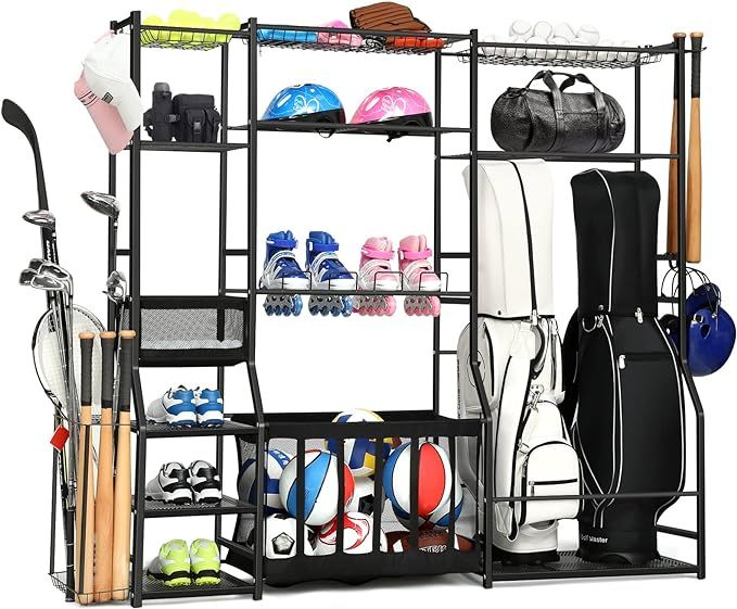 SPIDERCAMP 6.3FT Golf Bag Storage Garage Organizer,2 Golf bag storage racks and other sports equi... | Amazon (US)