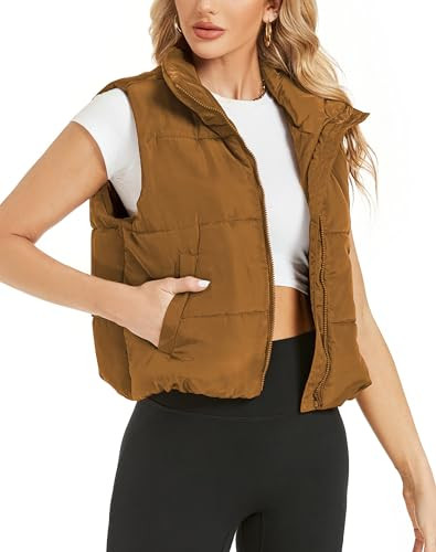 Hount Womens Lightweight Sleeveless Puffer Vest Zip up Quilted Lightweight Padded Gilet Padded Coats (L, Caramel) | Amazon (US)