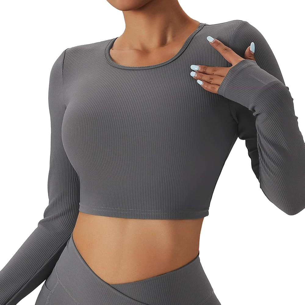 Chanllengym Women Backless Workout Crop T Shirt Top, Ribbed Long Sleeve Padded Sports Low Medium ... | Amazon (CA)