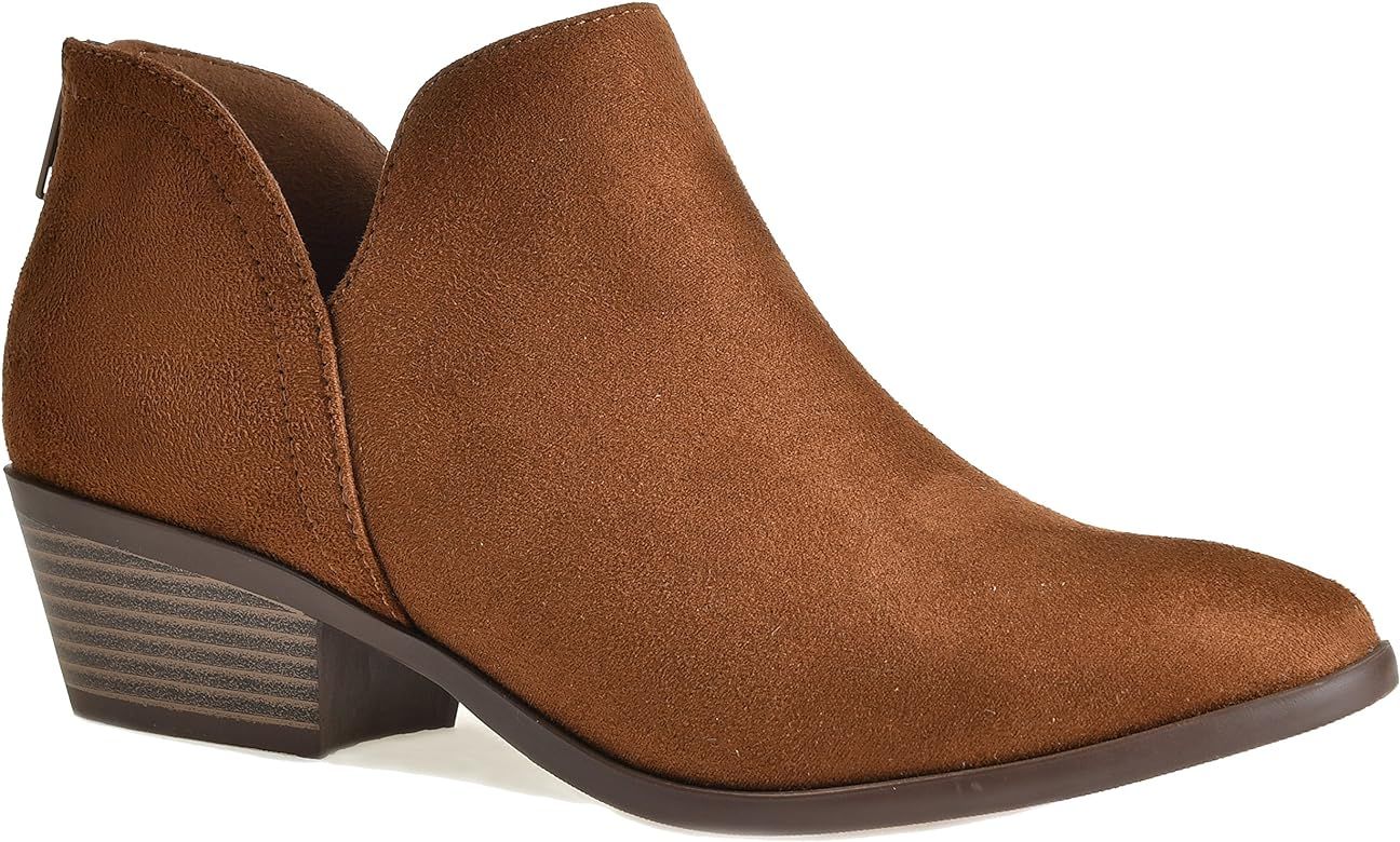 Women's Madeline Western Almond Round Toe Slip on Bootie - Low Stack Heel - Zip Up - Casual Ankle... | Amazon (US)