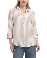 Linen Blend 3 Button Front Shirt With Roll Cuff | TJ Maxx