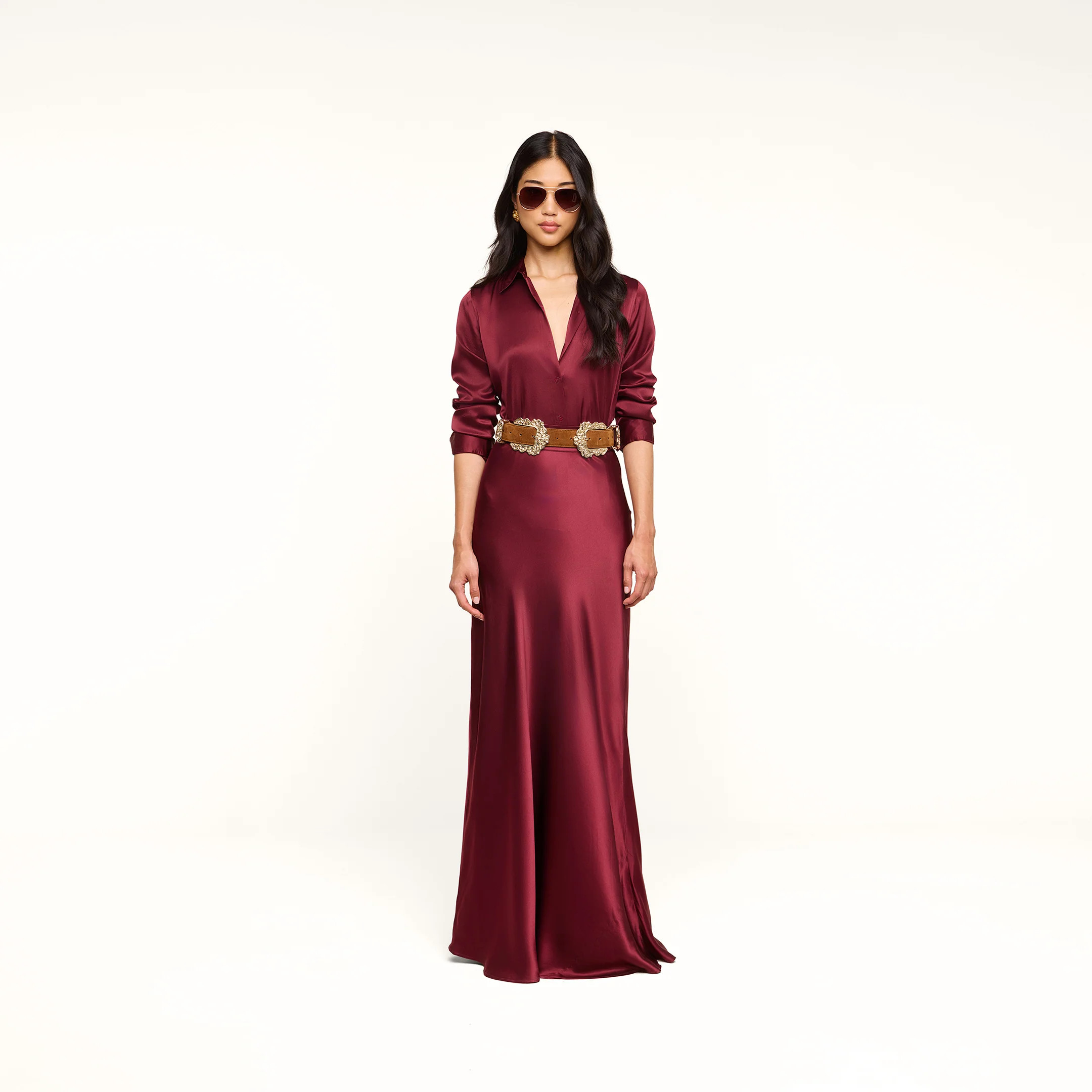 L'AGENCE Ryker Silk Maxi Skirt In Merlot Red | L'Agence