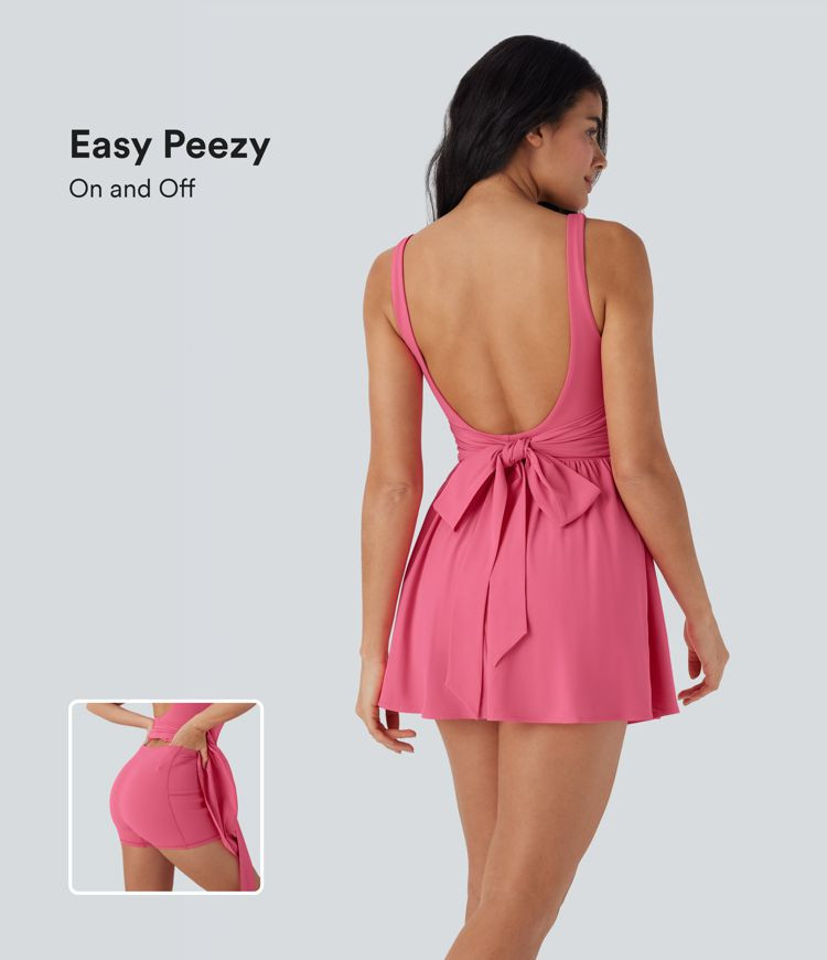 Breezeful™ Tie Back 2-in-1 Quick Dry Mini Dance Active Dress with Pocket-Easy Peezy Edition | HALARA