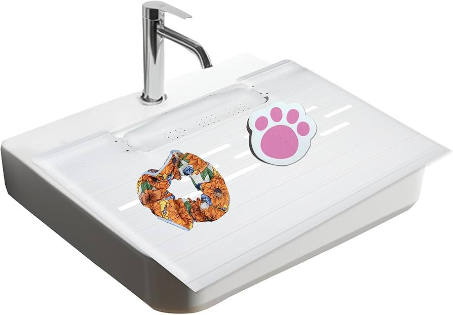 White Foldable Sink Cover, Silicone Makeup Mat for Sink with Draining Rack – Multipurpose Bathr... | Amazon (US)