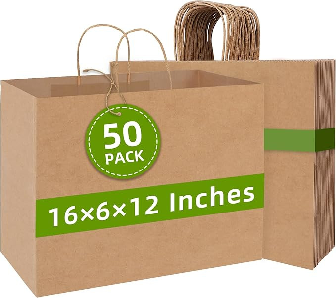 Johuivo Brown Paper Bags with Handles, 50 Pcs Brown Shopping Paper Bags, Recyclable Kraft Gift Ba... | Amazon (US)