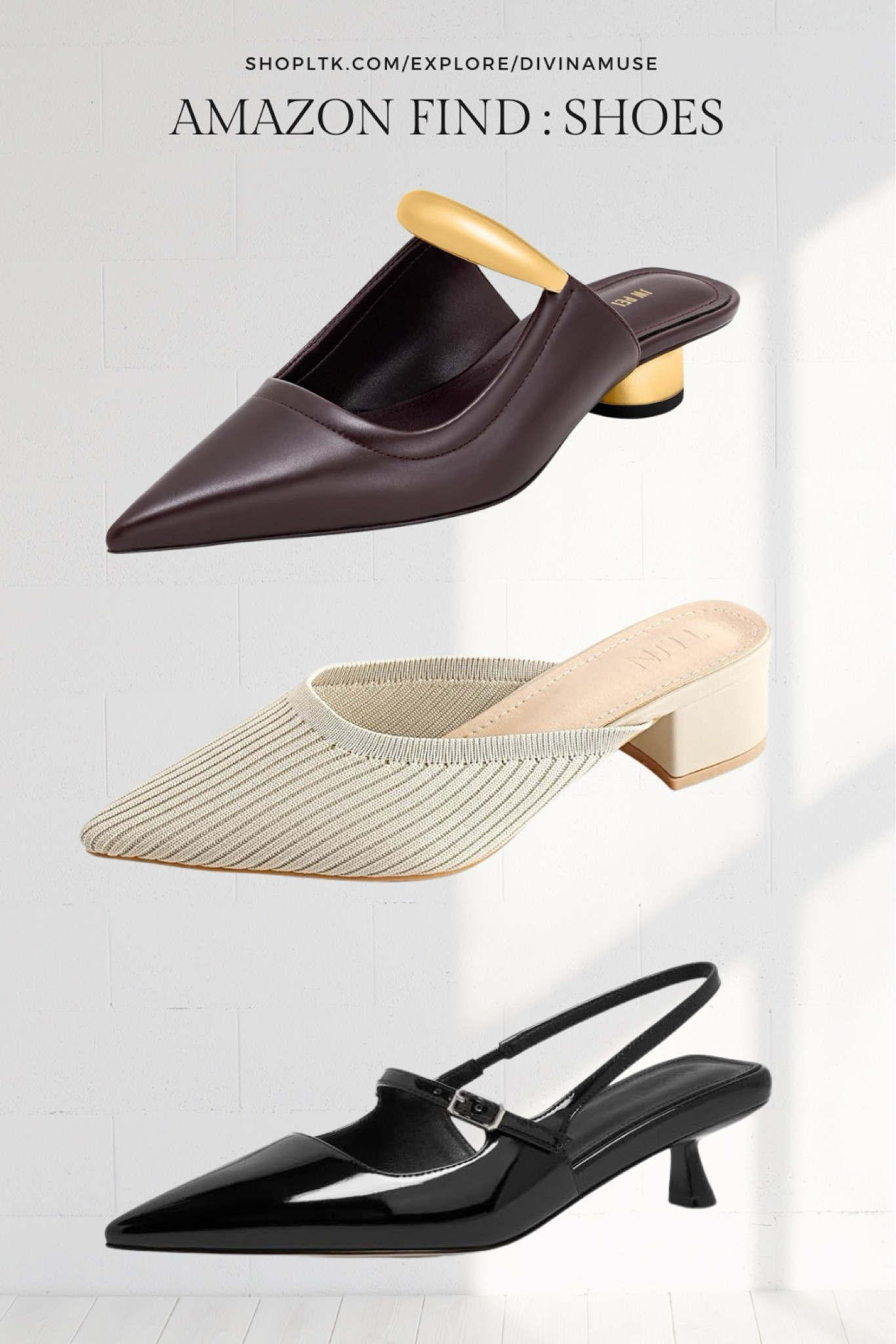 Amazon shoe finds! I love the style of the first point tip heels from JW PEI. I prefer to shop on Amazon because their return process is much more quicker and smoother than the direct seller. The first shoe is a classic point tip but I love the gold hardware on it and the futuristic touch. It’s something different. The last two are just staples, must haves, the ones you want to just throw on and look cute without much thought. Sling backs are a definite in black! 
- 
Kitten heels, Amazon shoe finds, slingback kitten heels, summer shoes, summer sandals, work shoes, everyday heels, simple heels, minimalist heels, unique shoes, best amazon finds 

#LTKSeasonal #LTKshoecrush #LTKworkwear